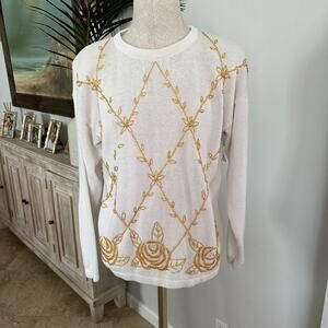 VTG Lindsey Blake Pullover Sweater with Floral Beading Detail